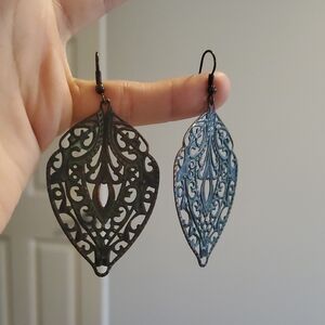Boho Dark Teal Metal Patina Earrings
